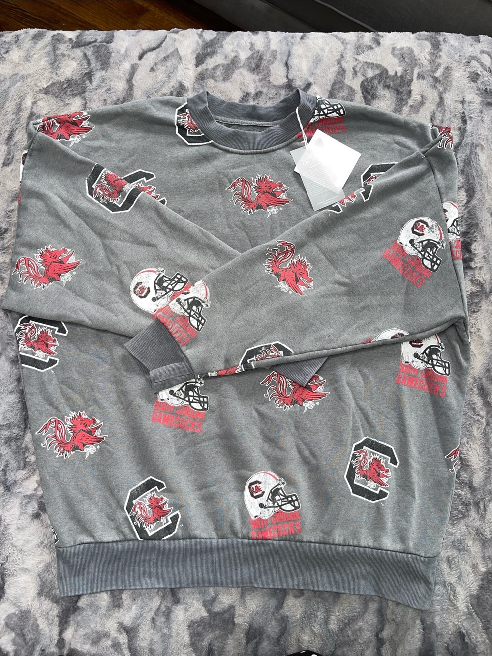 Game day Couture Gray South Carolina Gamecocks Allover Print Crewneck Sweatshirt - Picture 1 of 8